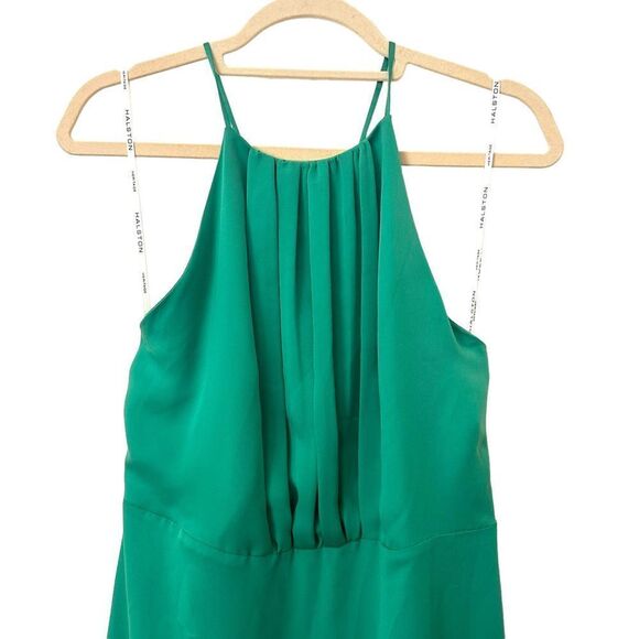 HALSTON HERITAGE Ruched Satin Chiffon Column Gown‎ in Green Sz 8 - Picture 5 of 6